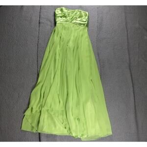 New Gunne Sax Jessica McClintock Dress 7 Green Chiffon Maxi Sequin Strapless